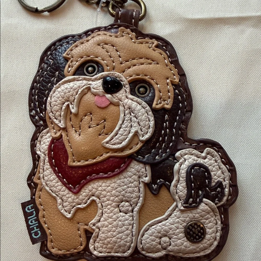 CHALA Vegan Leather Brown Shih Tzu zippered Key Fob / Coin Purse NWT - Picture 2 of 8